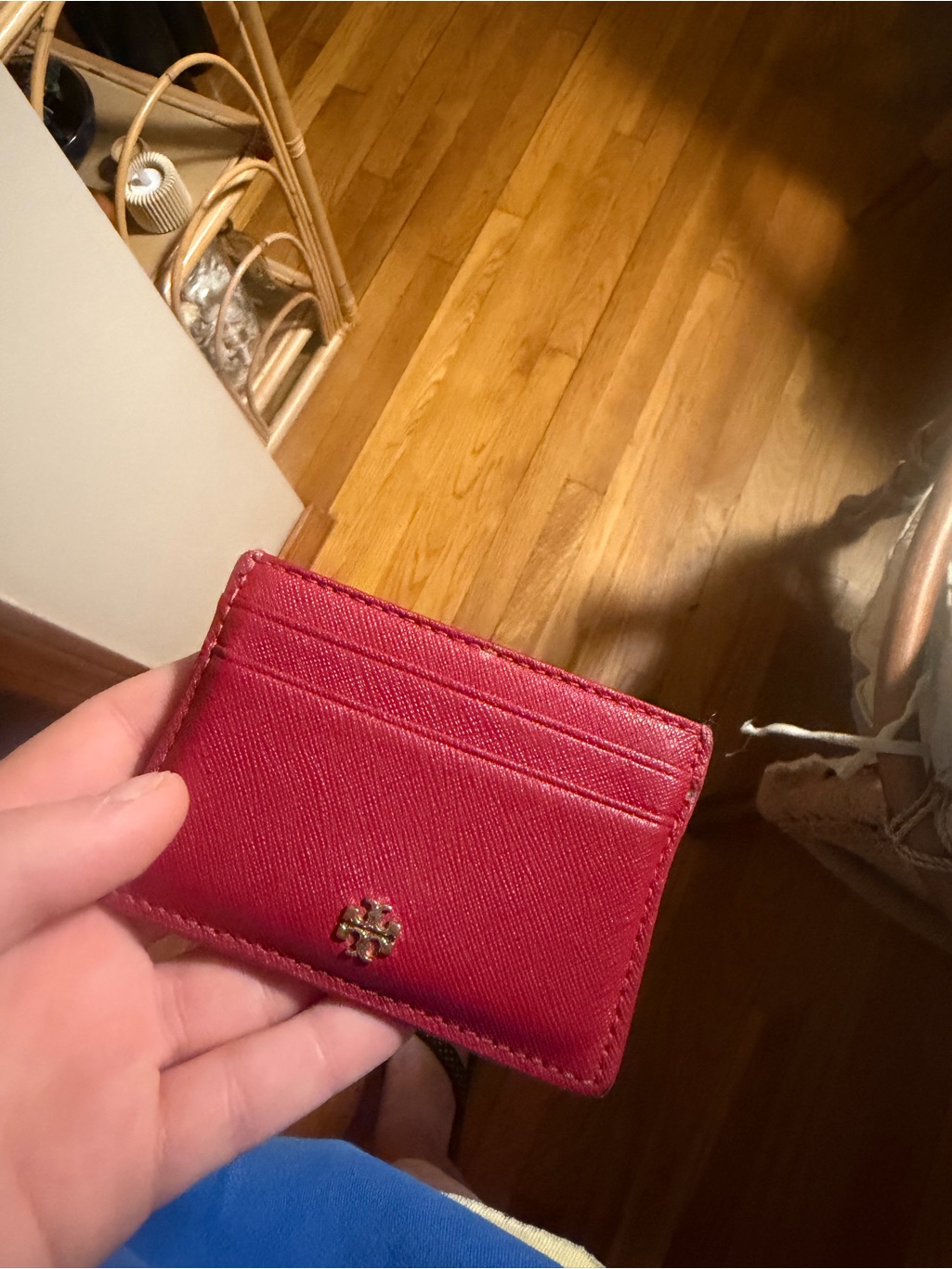 Tory Burch Red Saffiano Leather Card Holder With Gold Logo